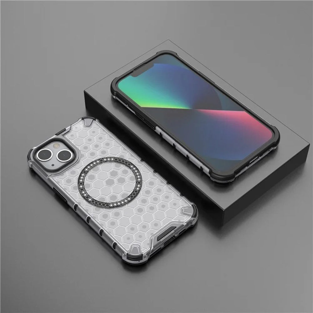 Funda MagSafe para Apple iPhone 14, Techsuit, HoneyComb Shield, Blanca