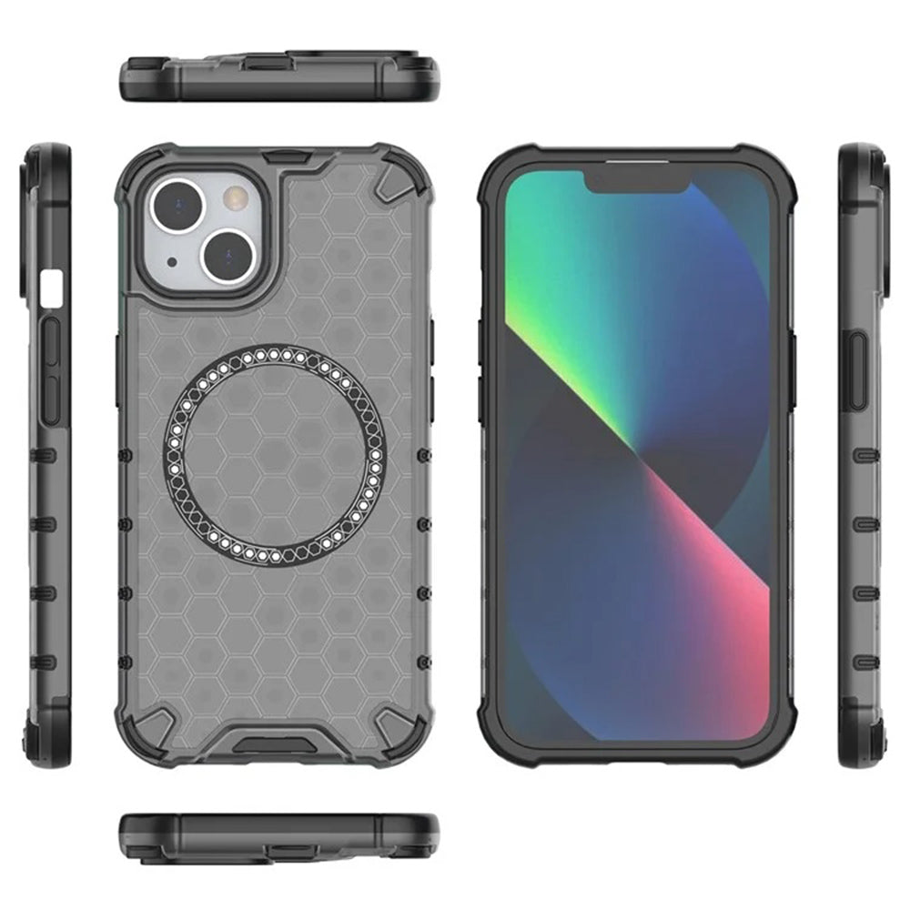 Funda MagSafe para Apple iPhone 14, Techsuit, HoneyComb Shield, Negra