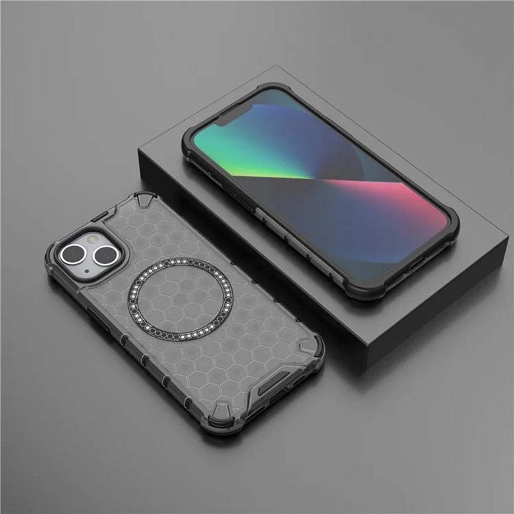 Funda MagSafe para Apple iPhone 14, Techsuit, HoneyComb Shield, Negra