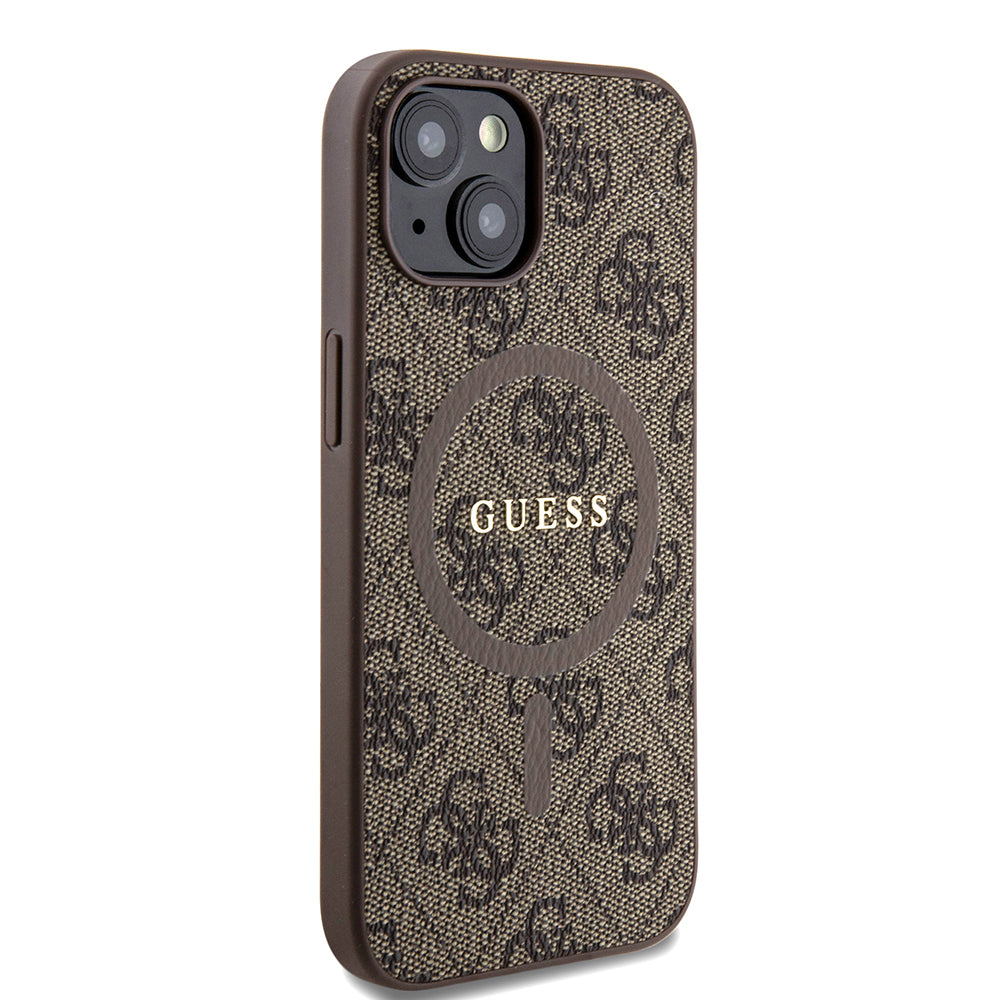 Funda MagSafe para Apple iPhone 15, Guess, Colección 4G, Marrón