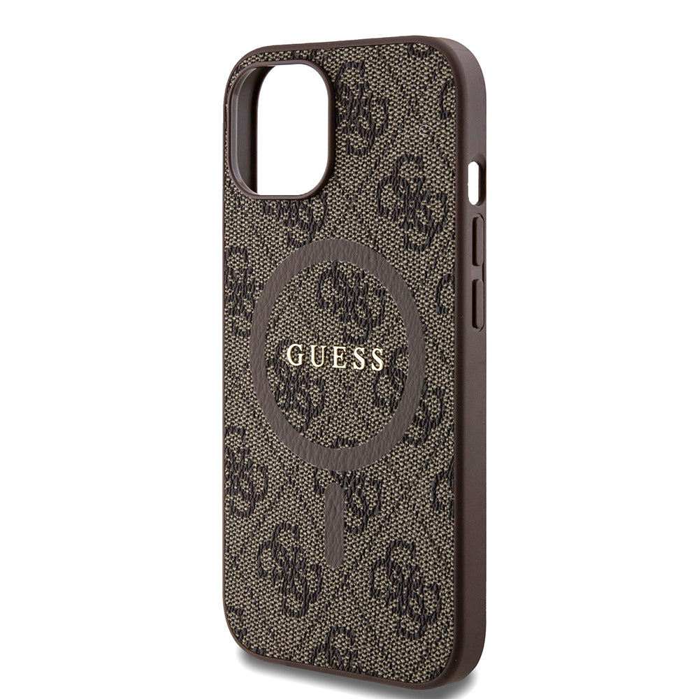Funda MagSafe para Apple iPhone 15, Guess, Colección 4G, Marrón