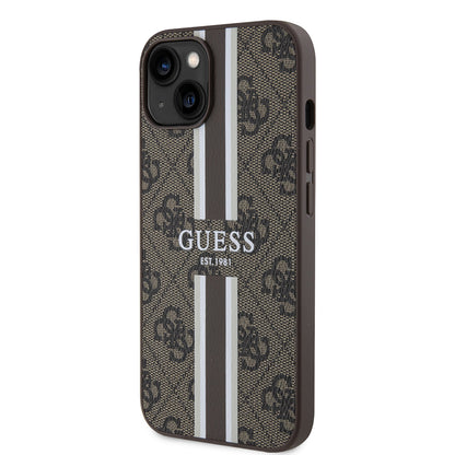 Funda MagSafe para Apple iPhone 15, Guess, 4G Printed Stripes, Marrón.