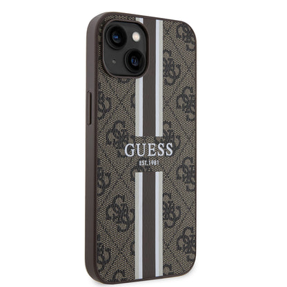 Funda MagSafe para Apple iPhone 15, Guess, 4G Printed Stripes, Marrón.