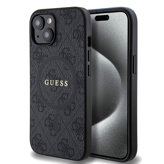 Funda MagSafe para Apple iPhone 15, Guess, 4G Ring Classic Logo, Negra