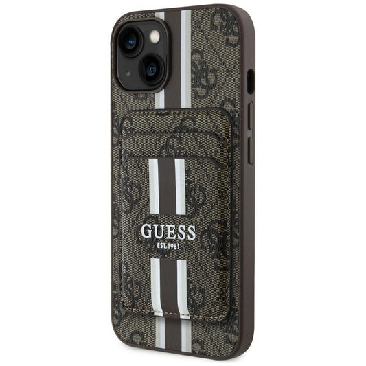 Funda MagSafe para Apple iPhone 15, Guess, Cardslot 4G Stripes, Marrón.