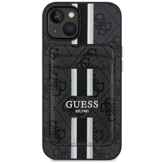 Funda MagSafe para Apple iPhone 15, Guess, Cardslot 4G Stripes, Negra