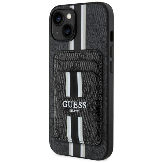 Funda MagSafe para Apple iPhone 15, Guess, Cardslot 4G Stripes, Negra