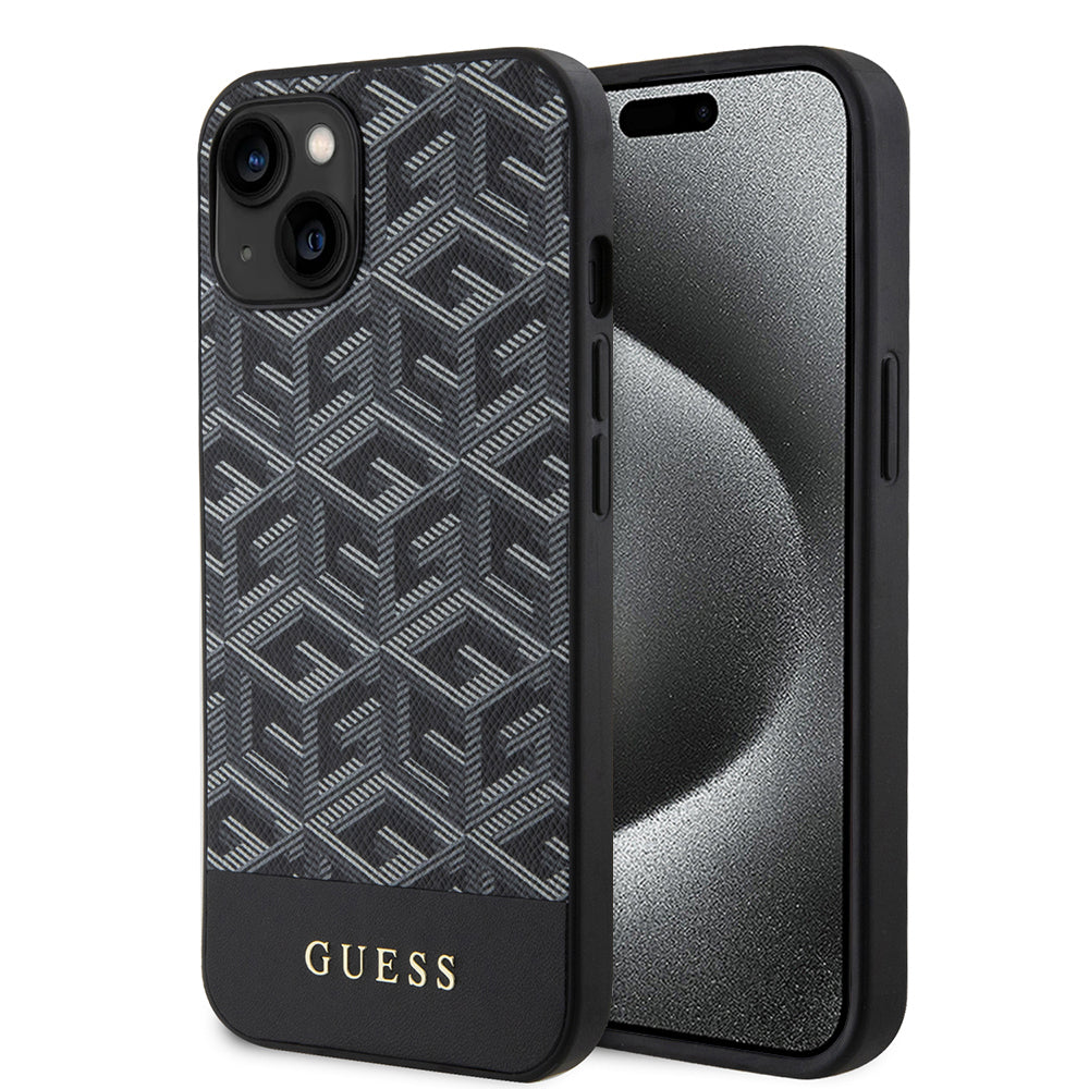 Funda MagSafe para Apple iPhone 15, Guess, GCube Stripes, Negra