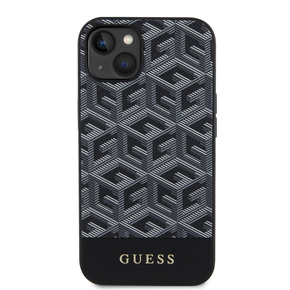 Funda MagSafe para Apple iPhone 15, Guess, GCube Stripes, Negra