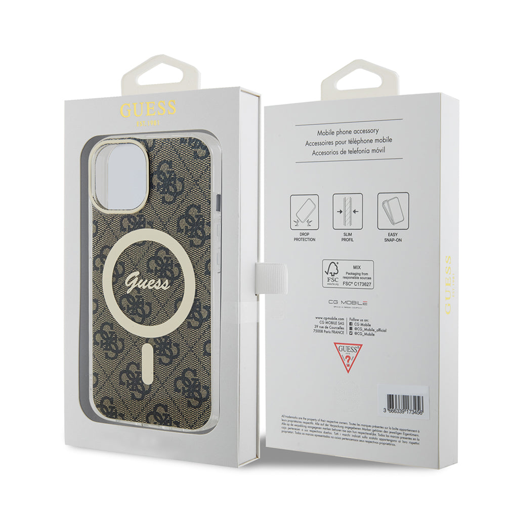 Funda MagSafe para Apple iPhone 15, Guess, IML 4G, Marrón