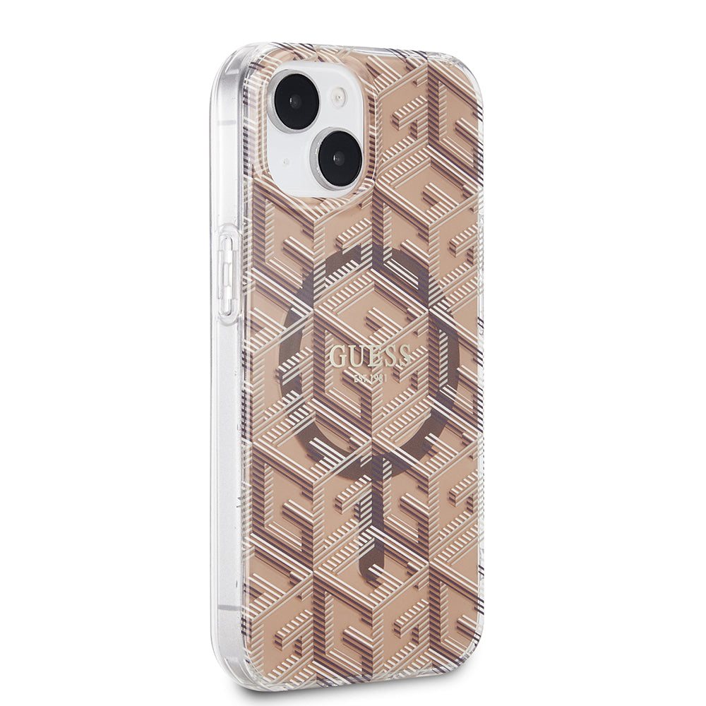 Funda MagSafe para Apple iPhone 15, Guess, IML Gcube, Marrón