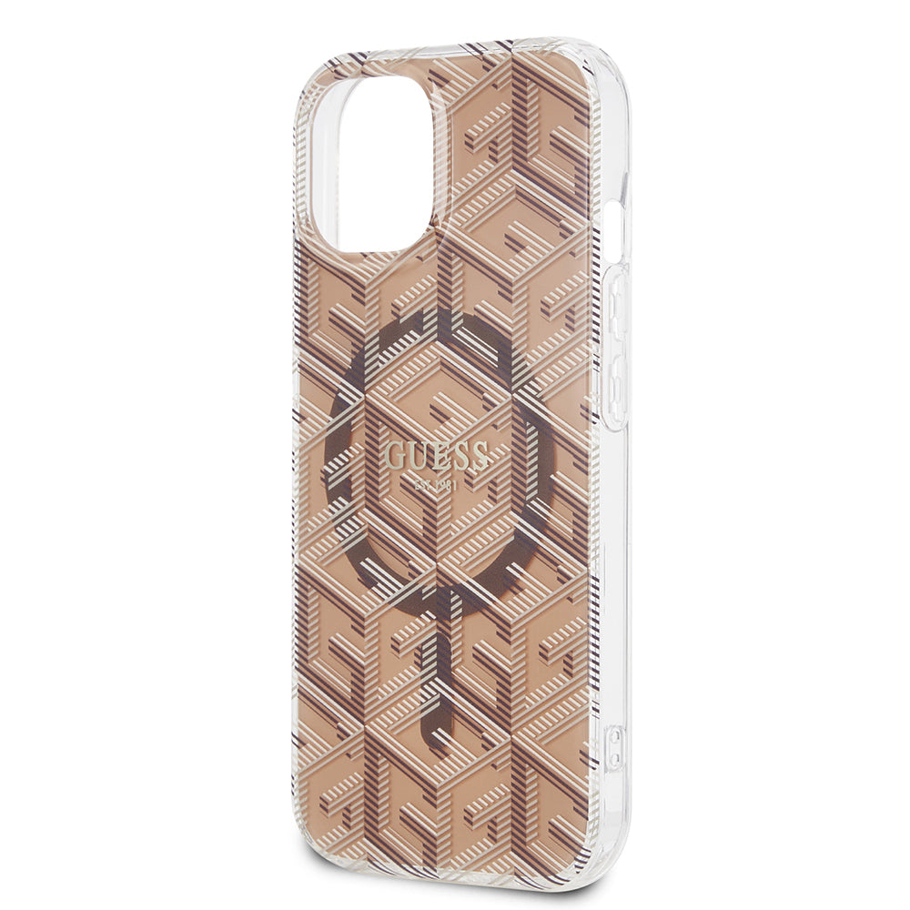 Funda MagSafe para Apple iPhone 15, Guess, IML Gcube, Marrón