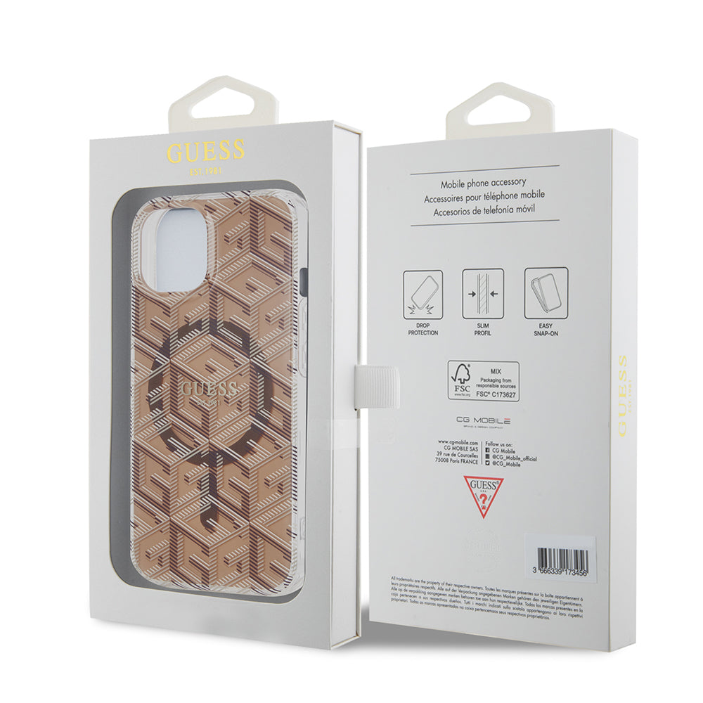 Funda MagSafe para Apple iPhone 15, Guess, IML Gcube, Marrón