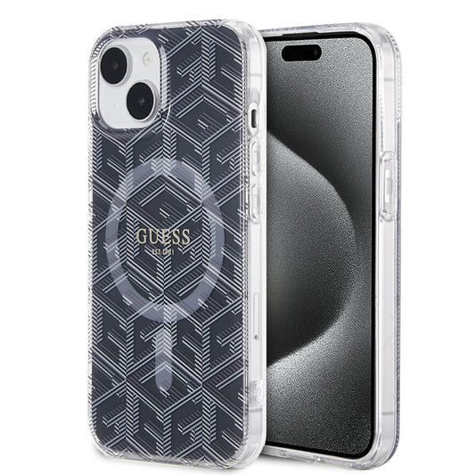 Funda MagSafe para Apple iPhone 15, Guess, IML Gcube, Negra