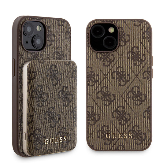 Funda MagSafe para Apple iPhone 15, Guess, Powerbank 4G Metal Logo, Marrón