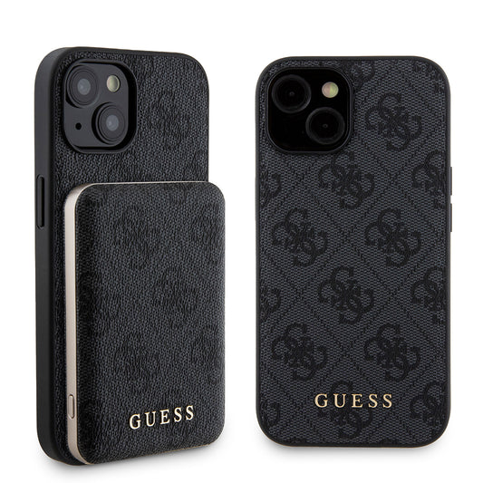 Funda MagSafe para Apple iPhone 15, Guess, Powerbank 4G Metal Logo, Negra