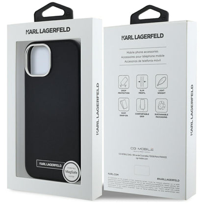 MagSafe Case for Apple iPhone 15, Karl Lagerfeld, FW Metal Plate, Black