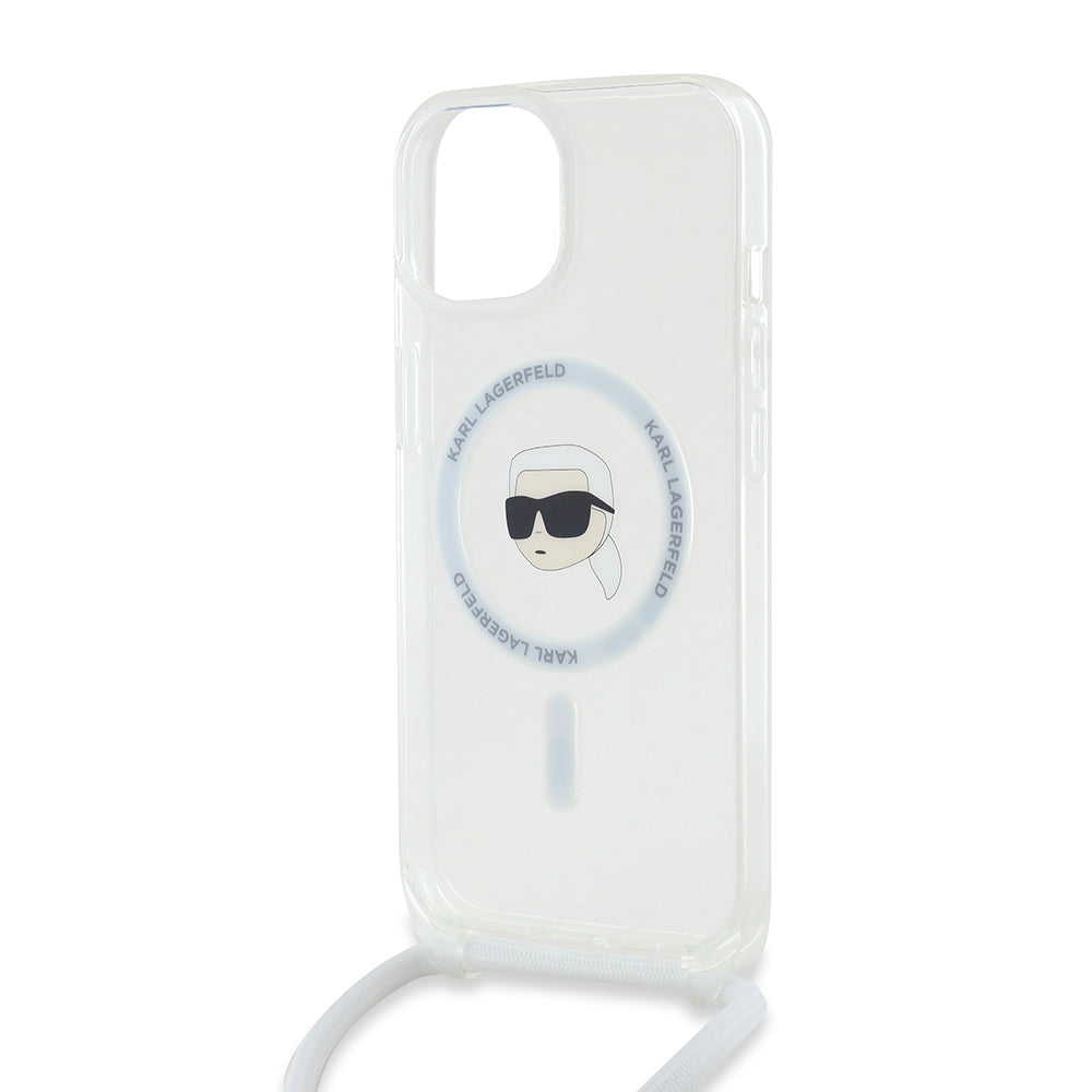 Funda MagSafe para Apple iPhone 15, Karl Lagerfeld, IML Crossbody Karl's Head, Transparente