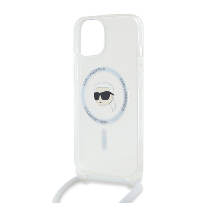 Funda MagSafe para Apple iPhone 15, Karl Lagerfeld, IML Crossbody Karl's Head, Transparente