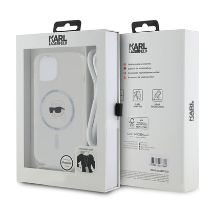 Funda MagSafe para Apple iPhone 15, Karl Lagerfeld, IML Crossbody Karl's Head, Transparente