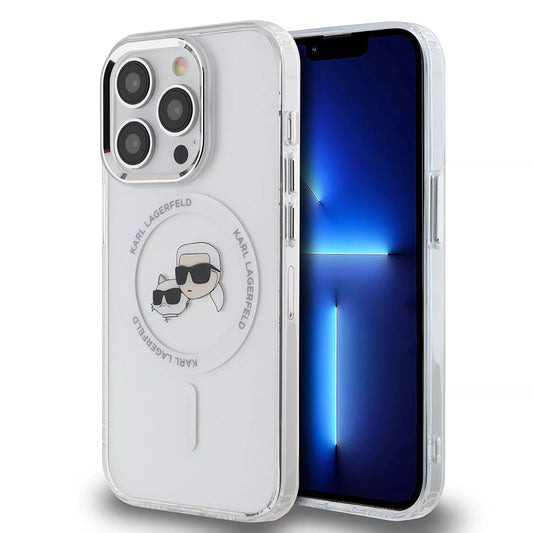 Funda MagSafe para Apple iPhone 15, Karl Lagerfeld, IML Metal Karl & Choupette's Heads, Transparente