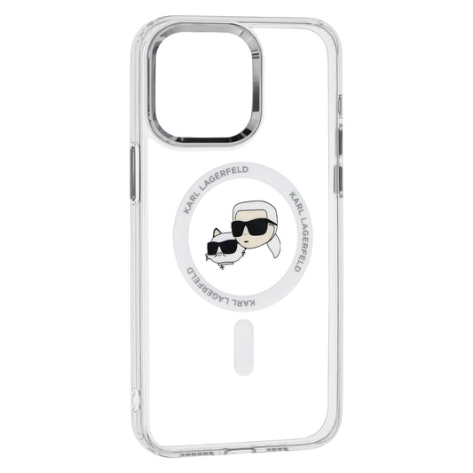 Funda MagSafe para Apple iPhone 15, Karl Lagerfeld, IML Metal Karl & Choupette's Heads, Transparente