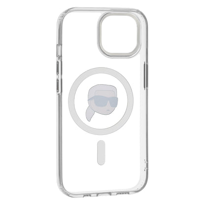 Funda MagSafe para Apple iPhone 15, Karl Lagerfeld, IML Metal Karl's Head, Blanca