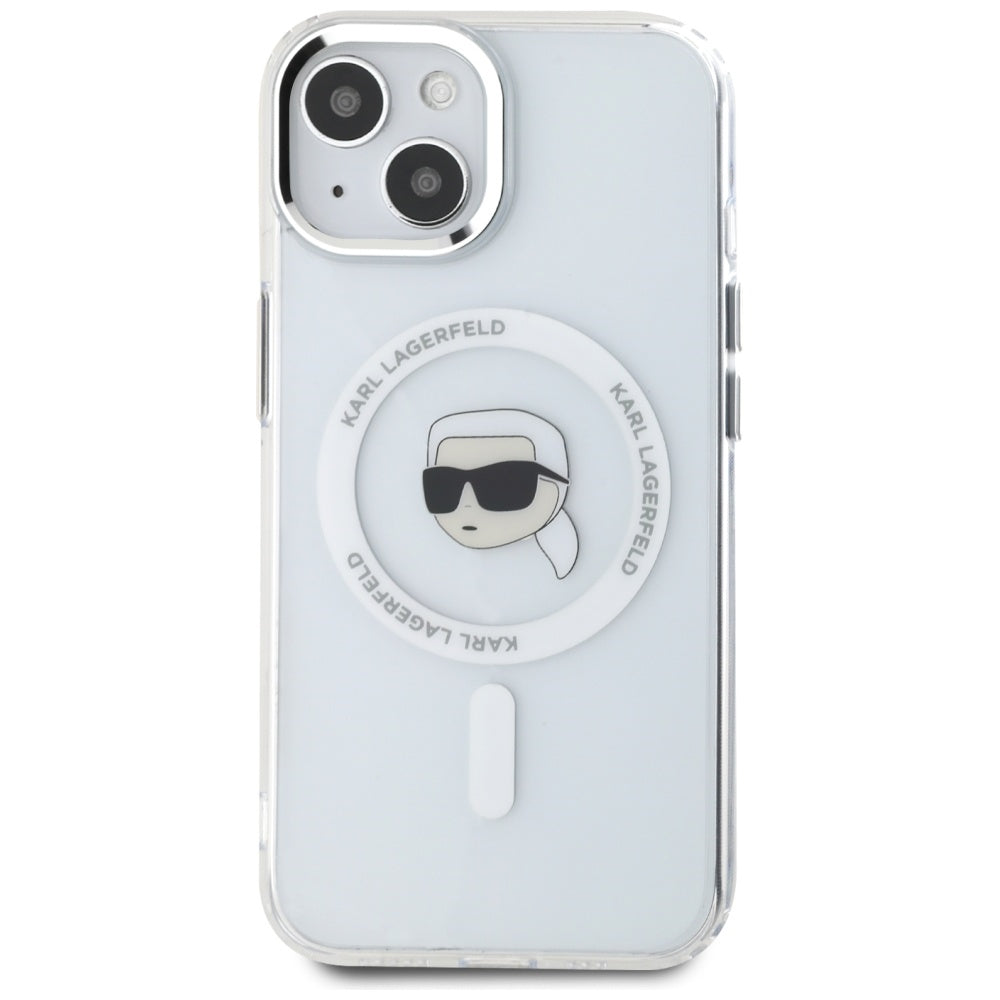 Funda MagSafe para Apple iPhone 15, Karl Lagerfeld, IML Metal Karl's Head, Blanca