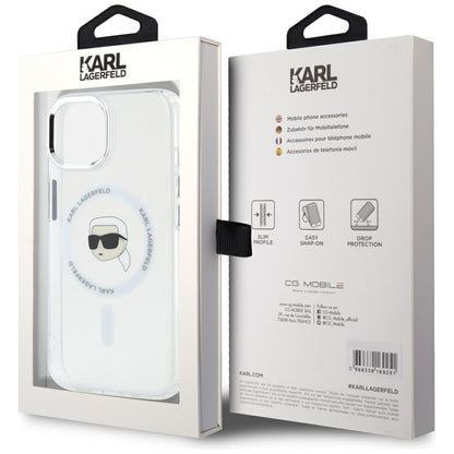 Funda MagSafe para Apple iPhone 15, Karl Lagerfeld, IML Metal Karl's Head, Blanca