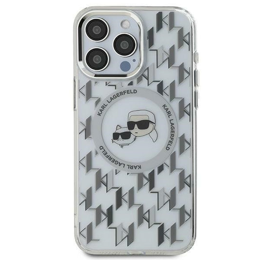 MagSafe Case for Apple iPhone 15, Karl Lagerfeld, IML Monogram Karl & Choupette's Heads, Transparent