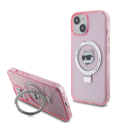 Funda MagSafe para Apple iPhone 15, Karl Lagerfeld, Ring Stand Choupette's Head, Rosa