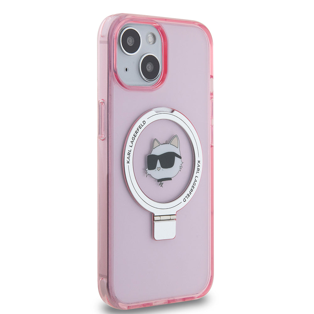 Funda MagSafe para Apple iPhone 15, Karl Lagerfeld, Ring Stand Choupette's Head, Rosa
