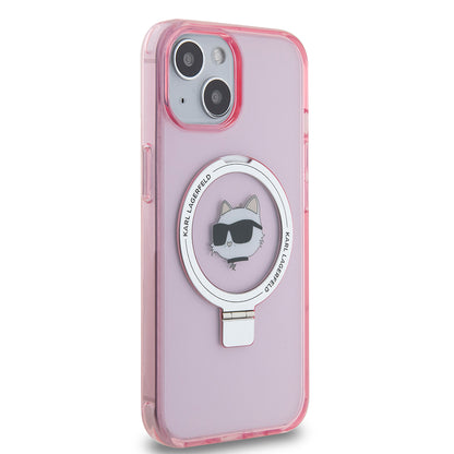 Funda MagSafe para Apple iPhone 15, Karl Lagerfeld, Ring Stand Choupette's Head, Rosa
