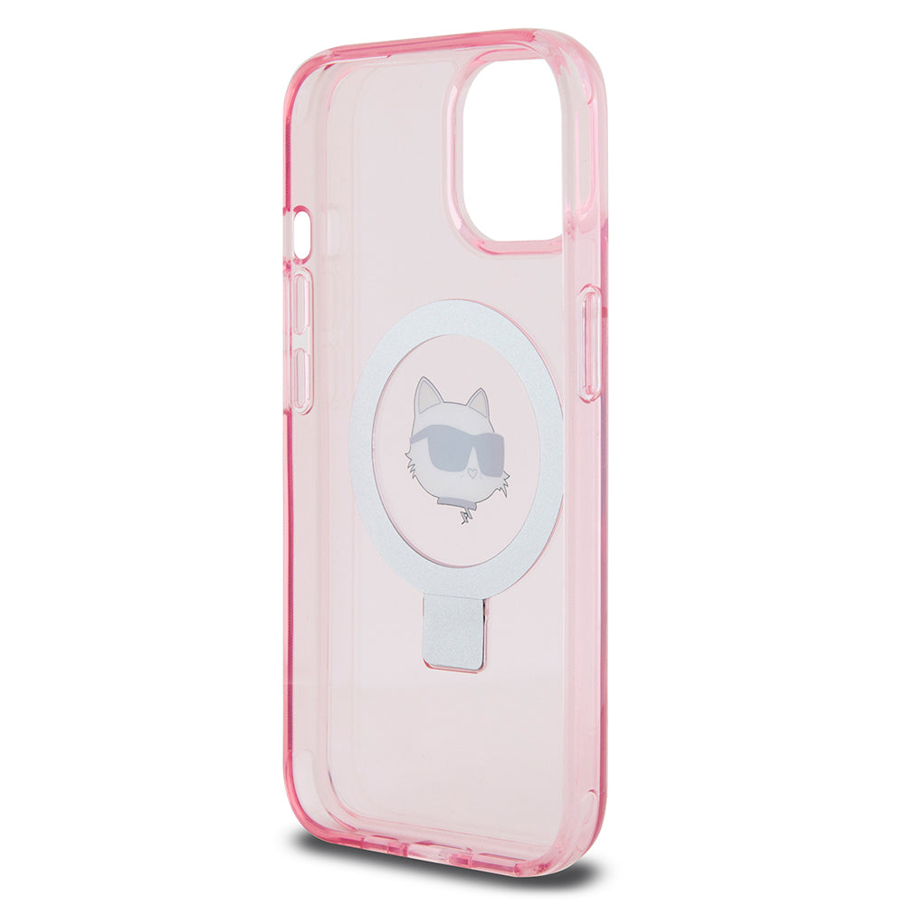 Funda MagSafe para Apple iPhone 15, Karl Lagerfeld, Ring Stand Choupette's Head, Rosa