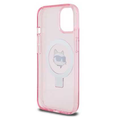 Funda MagSafe para Apple iPhone 15, Karl Lagerfeld, Ring Stand Choupette's Head, Rosa