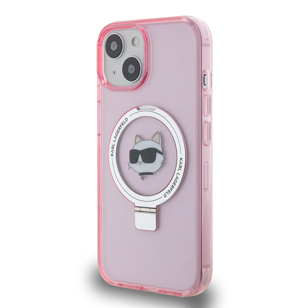 Funda MagSafe para Apple iPhone 15, Karl Lagerfeld, Ring Stand Choupette's Head, Rosa