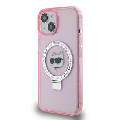 Funda MagSafe para Apple iPhone 15, Karl Lagerfeld, Ring Stand Choupette's Head, Rosa