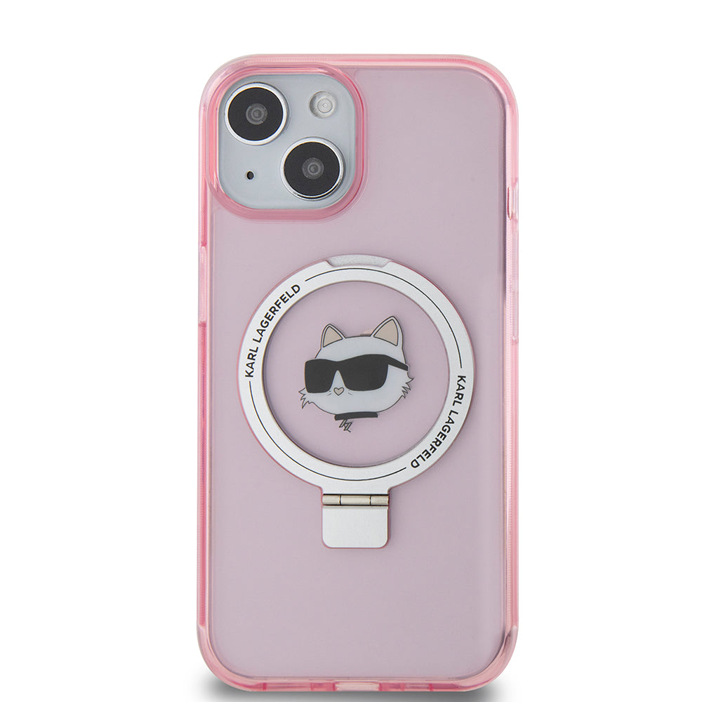 Funda MagSafe para Apple iPhone 15, Karl Lagerfeld, Ring Stand Choupette's Head, Rosa