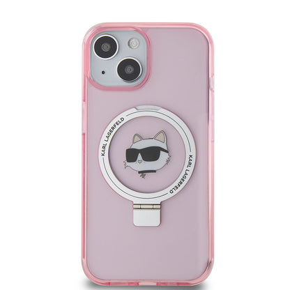 Funda MagSafe para Apple iPhone 15, Karl Lagerfeld, Ring Stand Choupette's Head, Rosa
