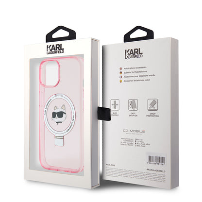 Funda MagSafe para Apple iPhone 15, Karl Lagerfeld, Ring Stand Choupette's Head, Rosa