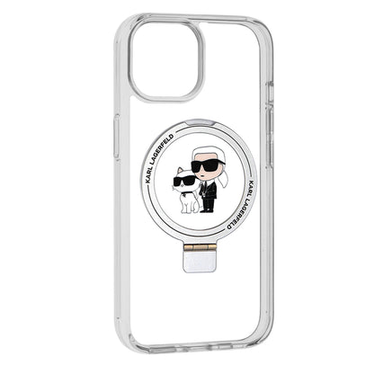 Funda MagSafe para Apple iPhone 15, Karl Lagerfeld, Ring Stand Karl & Choupette, Blanca