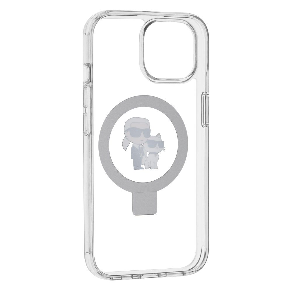 Funda MagSafe para Apple iPhone 15, Karl Lagerfeld, Ring Stand Karl & Choupette, Blanca
