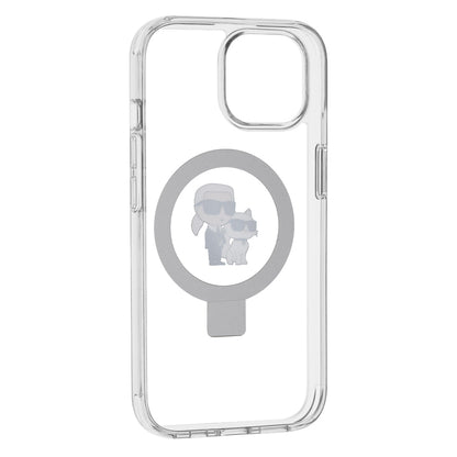 Funda MagSafe para Apple iPhone 15, Karl Lagerfeld, Ring Stand Karl & Choupette, Blanca
