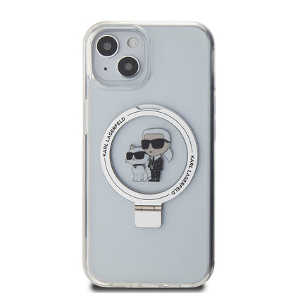 Funda MagSafe para Apple iPhone 15, Karl Lagerfeld, Ring Stand Karl & Choupette, Blanca