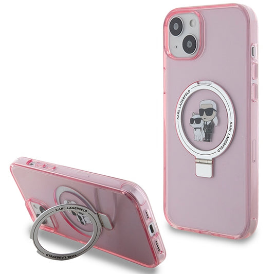 Funda MagSafe para Apple iPhone 15, Karl Lagerfeld, Ring Stand Karl & Choupette, Rosa