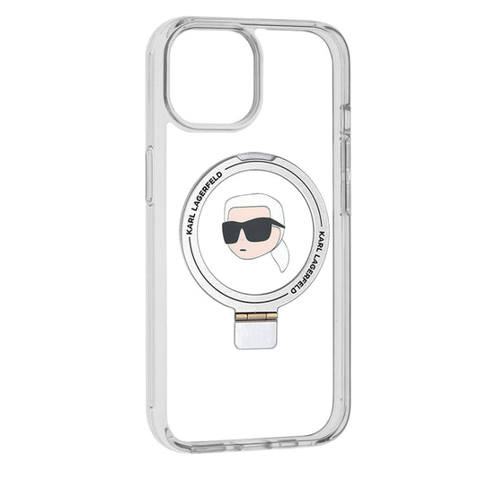Funda MagSafe para Apple iPhone 15, Karl Lagerfeld, Ring Stand Karl's Head, Blanca