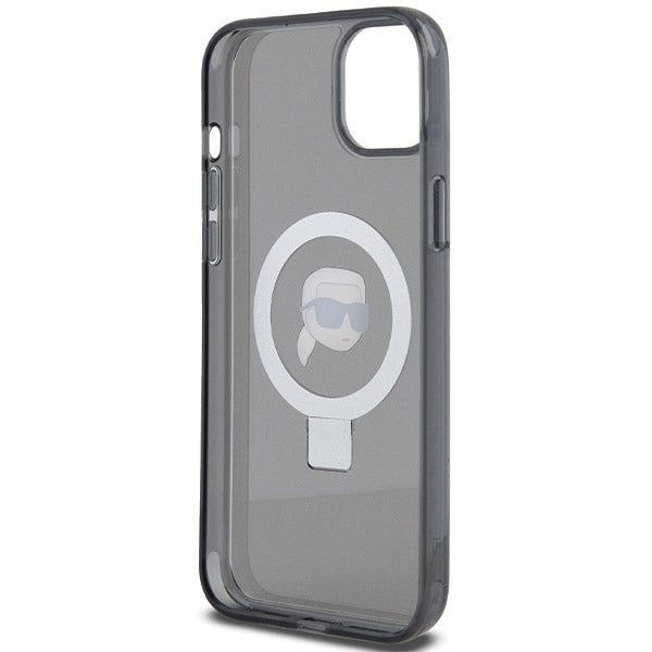 Funda MagSafe para Apple iPhone 15, Karl Lagerfeld, Ring Stand Karl's Head, Negra