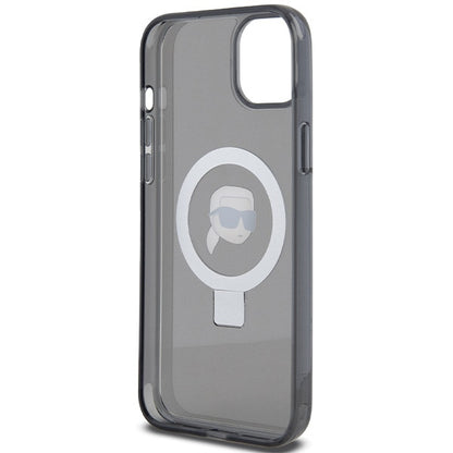 Funda MagSafe para Apple iPhone 15, Karl Lagerfeld, Ring Stand Karl's Head, Negra
