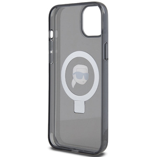 Funda MagSafe para Apple iPhone 15, Karl Lagerfeld, Ring Stand Karl's Head, Negra