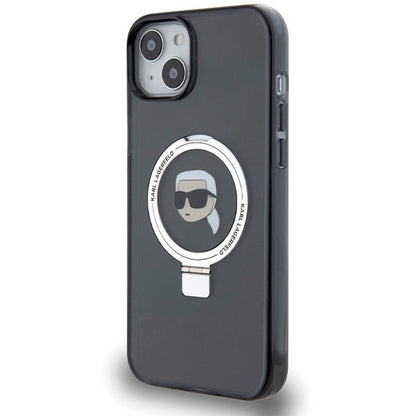 Funda MagSafe para Apple iPhone 15, Karl Lagerfeld, Ring Stand Karl's Head, Negra